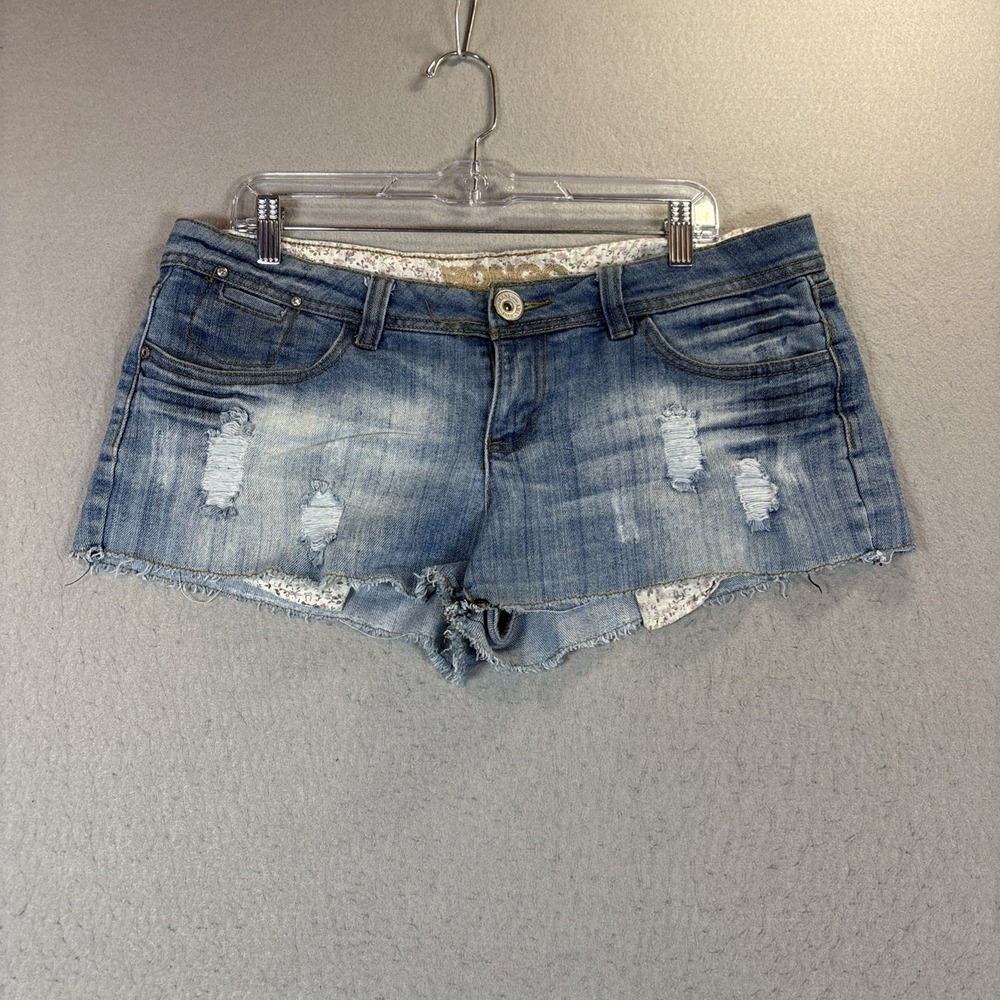 BONGO Blue Denim Jean Shorts 13 Distressed Cut Off Hem Medium Wash Y2K